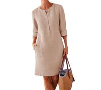 Vestido de manga larga para mujer, cuello redondo, monocolor, vestido informal recto hasta la rodilla, holgado, cómodo para el día a día, fiestas, vacaciones, blanco, vestido de manga larga para mujer