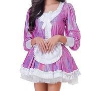 Vestido De Manga Larga Para Mujer, Ropa De Discoteca De Color Para Espectáculo En Escenario, Disfraz De Sirvienta, Uniforme,Púrpura Claro,XL