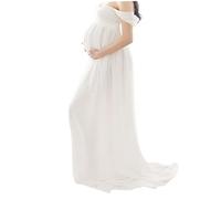 Vestido De Maternidad Dama Gasa Fuera Del Hombro Fotografía Maxi Vestido Embarazadas De Arrastre Blanco S