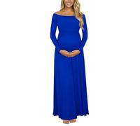Vestido De Maternidad De Verano De Manga Larga Para Mujer Vestido De Lactancia Casual Elegante Y Elegante, Color Sólido - Embarazo Marriage Fotografía, azul, L
