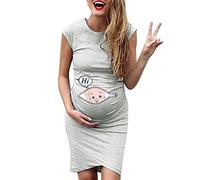 Vestido De Maternidad Fotografía De Mujer Vestido arazo Acanalado Abertura Lactancia Comodidad Favorecedor Lactancia Sin Mangas Estampado Animado Cuello Redondo Di seño Casual Verano (Grey,