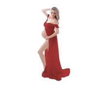 Vestido de maternidad para sesión de fotos sexy con abertura frontal, vestido maxi de tul para boda, fiesta, fotografía, ropa de mujer embarazada, Rojo -, CH-3XL