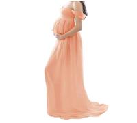 Vestido de maternidad Señora Gasa Fuera del hombro Fotografía Maxi Vestido Embarazadas de cola M
