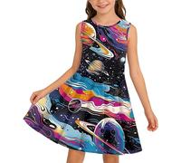 Vestido de mesa para niña con estampado de galaxia en todo el espacio, vestido sin mangas con diseño de planetas y astronautas, aspecto cósmico divertido para el tiempo libre y el día a día, Stil_y01