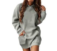 Vestido de moda para mujer, color liso, manga larga, con bolsillo, cómodo, suave, clásico, para mujer, sudadera casual con capucha, Gy1., S