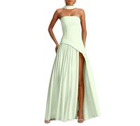 Vestido de moda para mujer, elegante, sin tirantes, para boda, fiesta, cóctel, noche, ocasión formal, primavera, color puro, viajes, vacaciones, verde, M