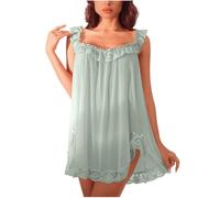 Vestido de mujer camisón sin mangas tirantes sexy babydoll vestido de noche vestido de dormir manga larga encaje estilo victoriano camisón dulce cómodo falda larga ropa de dormir, O Verde Claro, S