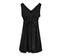 Vestido de mujer con escote en V, encaje y cinturón de cintura