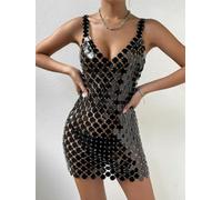 Vestido de mujer con espalda descubierta y lentejuelas de High Street, tirantes finos transparentes para fiesta en el club, ropa de calle, minivestidos ajustados para mujer, Vestido-Negro-talla única