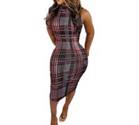 Vestido de mujer con estampado completo, ajustado, cuello redondo, sin mangas, hasta la rodilla, para vacaciones, club, uso diario en casa (XL, morado grisáceo)