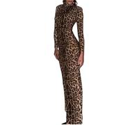 Vestido de Mujer con Estampado de Leopardo Manga Larga y Cuello Redondo Sexy Ajustado a la Cadera con Estampado de Leopardo Manga Larga otoño (Leopardo 2,L)