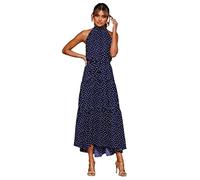 Vestido de Mujer Cuello Halter Sin Mangas Elegante Vestido de Corbata con Estampado de Lunares Sexy Vestido Largo de Playa (Color : W6, Size : XS)