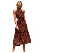 Vestido de Mujer Cuello Halter Sin Mangas Elegante Vestido de Corbata con Estampado de Lunares Sexy Vestido Largo de Playa (Color : W1, Size : XXL)