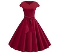 Vestido De Mujer De Cóctel Vintage Rockabilly Vestido Plissee De Rodilla Sin Mangas Vestido Plissee Mujer Media Largo Retro Vestido Pin Up Rockabilly Annee 50 Audrey Hepburn Chic Y Glamour, Vino, L