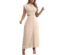 Vestido de mujer de estilo francés con cuello en V, monocolor, talla grande, favorecedor, para uso diario, oficina, vacaciones, etc, beige, XXL