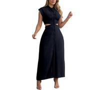 Vestido de mujer de estilo francés con cuello en V, monocolor, talla grande, favorecedor, para uso diario, oficina, vacaciones, etc, Negro , S