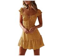 Vestido de mujer de línea A, elegante, vestido de verano con volantes, busto con volantes, vestido corto para el tiempo libre, vestido de ocio, con cuello en V, vestido de cóctel, vestido de cóctel,