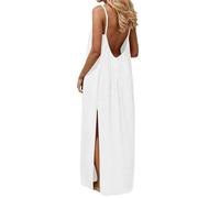 Vestido de mujer elegante y elegante vestidos sin mangas de lino vestido largo de sol con tirantes vestidos de verano casual bohemio maxi vestido para vacaciones en la playa, blanco, L
