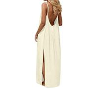 Vestido de mujer elegante y elegante vestidos sin mangas de lino vestido largo de sol con tirantes vestidos de verano casual bohemio maxi vestido para vacaciones en la playa, amarillo claro, M
