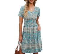 Vestido de mujer Escote en V Mujer Vestido de Longitud Media para Mujer Con bolsillos Vestido jersey Con botones suelto suelto Con botones Mujer Vestido (Color : Green print, 32-33, 3435, 36-37,