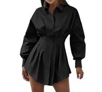 Vestido de mujer genérico plisado cintura entallado manga larga camisa sexy corta estilo chic perfecto salidas casuales corte elegante vestido corto de ciudad para oficina o salida, Le Noir, M