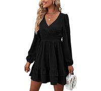 Vestido de Mujer Manga Larga Vestidos Midi con Cuello en V Casual Dress Elegante Bodycon Playa con Dobladillo Volantes Vestidos Playa Fiesta