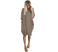 Vestido de mujer para mujer, cuello redondo, casual, largo hasta la rodilla, caqui, M