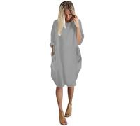 Vestido de mujer para mujer, cuello redondo, casual, largo hasta la rodilla, gris, XXL