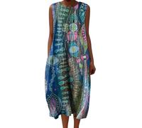 Vestido de mujer redondo medio largo camiseta vestidos san mangas sueltas casuales una línea de estampado de flores vestidos de cuello en V velada fluida vestido largo mujer verano vintage vestidos