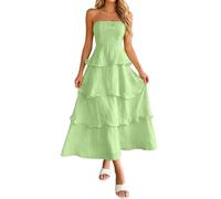 Vestido de mujer sexy para noche, boda, playa, vestidos de princesa, vestidos de cóctel para mujer, elegante, con volantes, varios pisos, sin tirantes para fiesta de verano, verde, XS