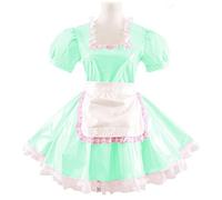 Vestido de mujer Sissy de manga corta vestido de una línea de cuello cuadrado vestido de sirvienta plisado con delantal, disfraz de cosplay de talla grande