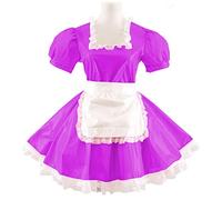 Vestido de mujer Sissy de manga corta vestido de una línea de cuello cuadrado vestido de sirvienta plisado con delantal, disfraz de cosplay de talla grande