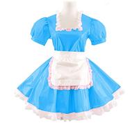 Vestido de mujer Sissy de manga corta vestido de una línea de cuello cuadrado vestido de sirvienta plisado con delantal, disfraz de cosplay de talla grande