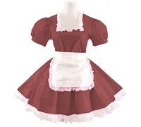 Vestido de mujer Sissy de manga corta vestido de una línea de cuello cuadrado vestido de sirvienta plisado con delantal, disfraz de cosplay de talla grande