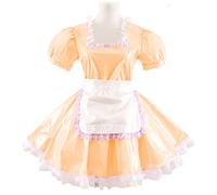 Vestido de mujer Sissy de manga corta vestido de una línea de cuello cuadrado vestido de sirvienta plisado con delantal, disfraz de cosplay de talla grande