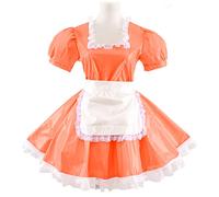 Vestido de mujer Sissy de manga corta vestido de una línea de cuello cuadrado vestido de sirvienta plisado con delantal, disfraz de cosplay de talla grande