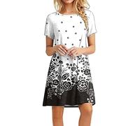 Vestido de mujer Verano 2026 Camiseta holgada de Manga Corta para Mujer Vestido Cómodo Casual Fluido Color Sólido, Blanco, M