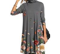 Vestido de Mujer Vestido Suelto Floral Otoño/Invierno Vestido de Manga Larga con Cuello Medio Alto S - 3XL