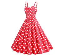 Vestido de mujer vintage 50 60 lunares cóctel sin mangas cuello cuadrado en la rodilla Rockabilly vestido de noche fiesta de dama de honor boda vestido de fiesta, Z1-Red, S