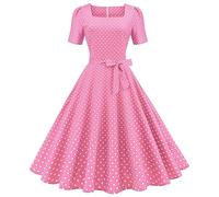 Vestido de mujer vintage año 50, espalda desnuda una línea de vestido año 50 60 lunares Swing vestido Pin-Up boda vestido vintage barato camisa elegante cóctel fiesta vestido rosa falda plisada baile