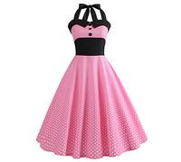 Vestido de mujer vintage de los años 50 con lunares, escote halter, de cóctel, acampanado, botones, floral, estilo Rockabilly de los años 1950, inspirado en Audrey Hepburn, para fiesta de graduación