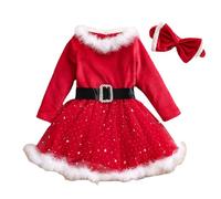 Vestido de Navidad Bebe Niña Terciopelo Disfraz Navidad Bebe Disfraces Papa Noel Bebe Disfraz Mama Noel Ropa Navidad Traje Rojo Vestido Navideño con Diadema Manga Larga