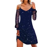Vestido de Navidad de manga larga para hija de malla de patchwork de color sólido Navidad vestido corto de manga larga sexy, turquesa, M