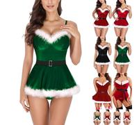 Vestido de Navidad de terciopelo para mujer con escote en V, lencería de Santa en rojo, ajustado, conjunto de Navidad con liguero y tirantes ajustables, vestido festivo de fiesta para Navidad y