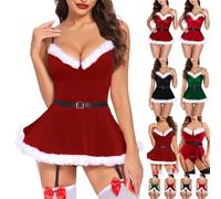 Vestido de Navidad de terciopelo para mujer con escote en V, lencería de Santa en rojo que realza la figura, conjunto de Navidad con liguero y tirantes ajustables, vestido festivo de fiesta para