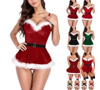 Vestido de Navidad de terciopelo para mujer con escote en V, lencería roja de Santa, conjunto festivo con liguero y tirantes ajustables, vestido de fiesta para Navidad y carnaval, 5 vino, M