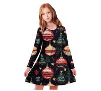 Vestido de Navidad para adolescentes y niñas, vestido de manga larga, vestido de Navidad, vestido de invierno, cuello redondo con estampado extraño, tutú, vestido de princesa, vestido de Navidad