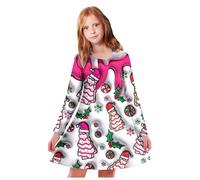 Vestido de Navidad para adolescentes y niñas, vestido de manga larga, vestido de Navidad, vestido de invierno, cuello redondo con estampado extraño, tutú, vestido de princesa, vestido de Navidad
