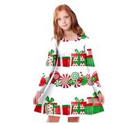 Vestido de Navidad para adolescentes y niñas, vestido de manga larga, vestido de Navidad, vestido de invierno, cuello redondo con estampado extraño, tutú, vestido de princesa, vestido de Navidad
