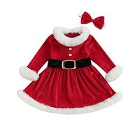 Vestido de Navidad para Bebé Niña Vestido Navideño de Felpa con Manga Larga y Diadema para Navidad 3 pcs Traje de Navidad para Chica de 1 a 5 Años (Rojo 2, 4-5 Años)